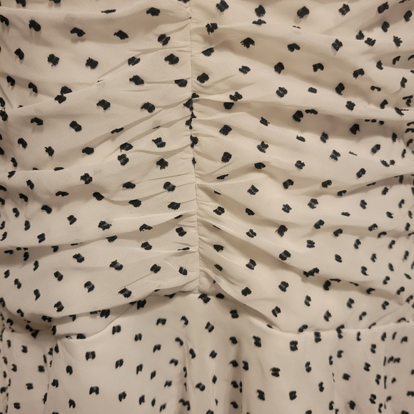 Bardot Women White Black Polka Dot Ruched Ruffle Mini Dress Size 8 M US 12 UK - Picture 4 of 11